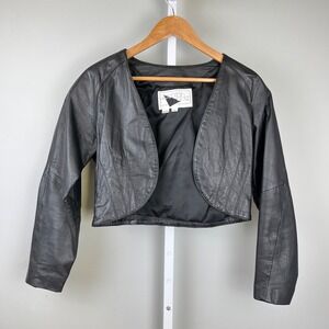 Vintage Yucatan Bay Womens L Black Leather Cropped Jacket Bolero Biker Goth